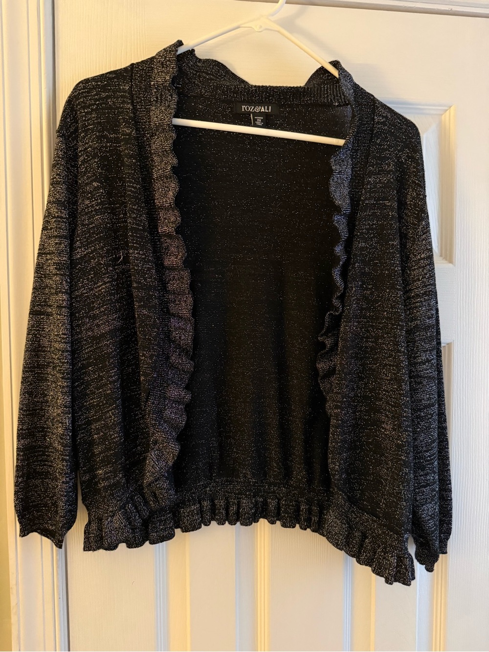 Sparkly Roz & Ali Black Ruffle-Trim Open Cardigan